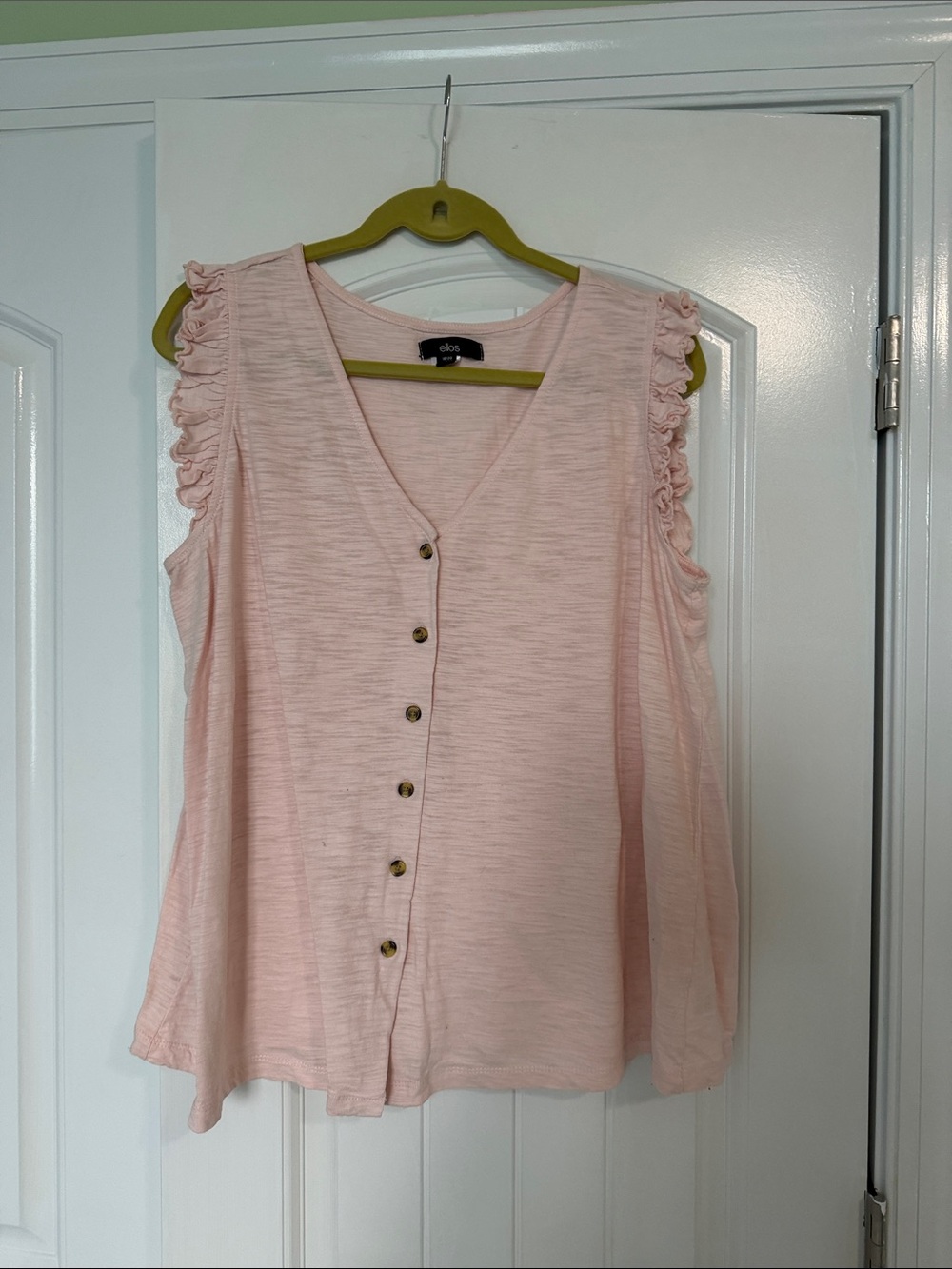 ellos Pale Pink Ruffle Sleeve Button-Front Tank